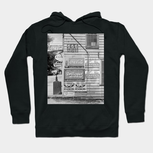 Signs on a General Store, 1938. Vintage Photo Hoodie by historyphoto